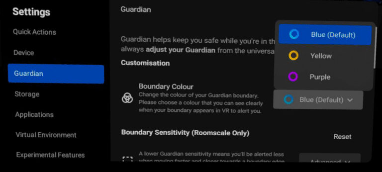 Guardian Color Options in the Guardian Tab