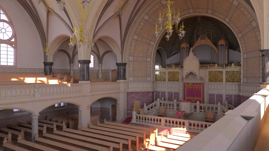 The virtually reconstructed interior of the Dortmund Synagogue