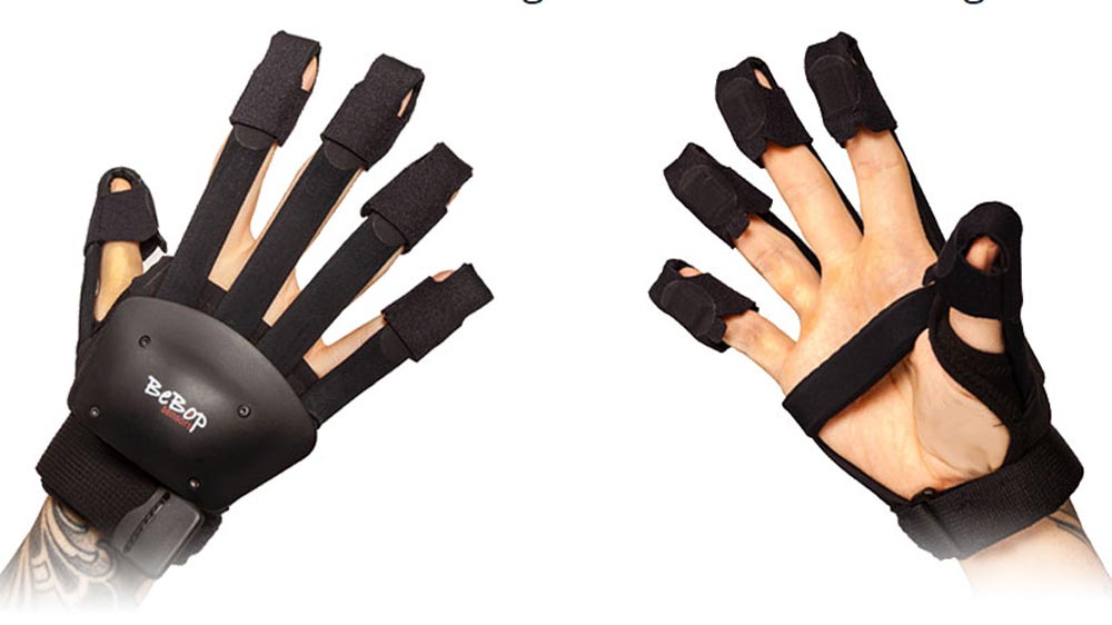 The Bebop Data Gloves become Quest Gloves by attaching the Quest Controller to the back of the hand
