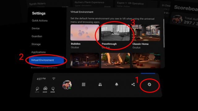 Turning on Passthrough Background in Oculus Quest 2