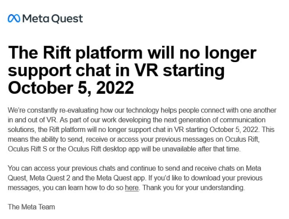 Meta chat feature ends